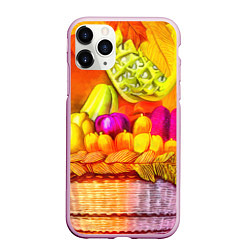 Чехол iPhone 11 Pro матовый Спелые фрукты и овощи в плетеной корзине, цвет: 3D-розовый