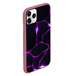 Чехол iPhone 11 Pro матовый Фиолетовые неоновые трещины, цвет: 3D-малиновый — фото 2