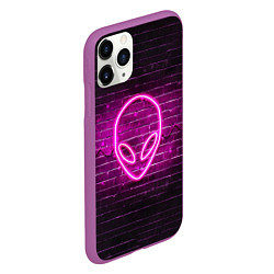 Чехол iPhone 11 Pro матовый Неоновый пришелец на фоне кирпичной стены, цвет: 3D-фиолетовый — фото 2
