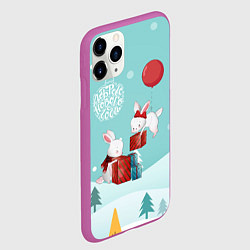 Чехол iPhone 11 Pro матовый Зайцы упаковывают подарки, цвет: 3D-фиолетовый — фото 2