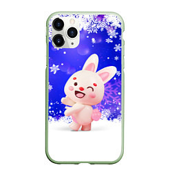 Чехол iPhone 11 Pro матовый Заяц и снежинки, цвет: 3D-салатовый