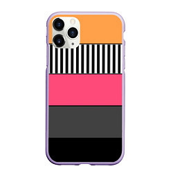 Чехол iPhone 11 Pro матовый Полосатый узор желтые розовые черные полосы, цвет: 3D-светло-сиреневый