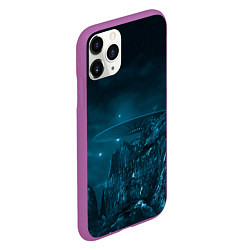 Чехол iPhone 11 Pro матовый Синий космос, горы и нло, цвет: 3D-фиолетовый — фото 2