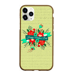 Чехол iPhone 11 Pro матовый Happy Mothers Day - букет, цвет: 3D-коричневый