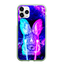 Чехол iPhone 11 Pro матовый Неоновый кролик стреляет лазерами из глаз, цвет: 3D-салатовый