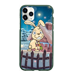 Чехол iPhone 11 Pro матовый Кролик с морковкой - символ 2023, цвет: 3D-темно-зеленый