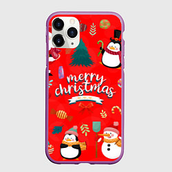 Чехол iPhone 11 Pro матовый Merry christmas art, цвет: 3D-фиолетовый
