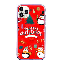 Чехол iPhone 11 Pro матовый Merry christmas art, цвет: 3D-светло-сиреневый