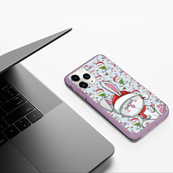 Чехол iPhone 11 Pro матовый Милый новогодний зайка, цвет: 3D-сиреневый — фото 2