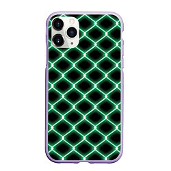 Чехол iPhone 11 Pro матовый Зелёная неоновая сетка, цвет: 3D-светло-сиреневый