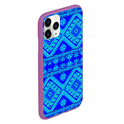 Чехол iPhone 11 Pro матовый Сине-голубые узоры - вышивка, цвет: 3D-фиолетовый — фото 2