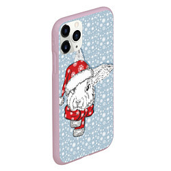 Чехол iPhone 11 Pro матовый Новогодний кролик в шапочке, цвет: 3D-розовый — фото 2