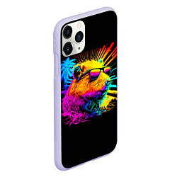 Чехол iPhone 11 Pro матовый Капибара в тёмных очках - поп арт, цвет: 3D-светло-сиреневый — фото 2