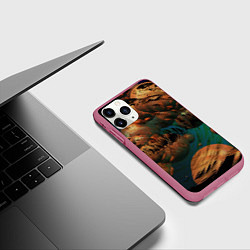 Чехол iPhone 11 Pro матовый Абстрактные планеты, цвет: 3D-малиновый — фото 2