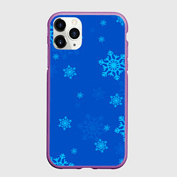 Чехол iPhone 11 Pro матовый Снежинки - синий, цвет: 3D-фиолетовый