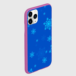 Чехол iPhone 11 Pro матовый Снежинки - синий, цвет: 3D-фиолетовый — фото 2