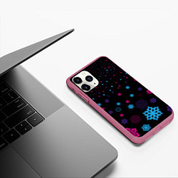 Чехол iPhone 11 Pro матовый Цветные снежинки, цвет: 3D-малиновый — фото 2