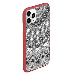 Чехол iPhone 11 Pro матовый Серый ажурный калейдоскоп мандала, цвет: 3D-красный — фото 2