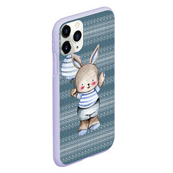 Чехол iPhone 11 Pro матовый Зайчонок с шариком, цвет: 3D-светло-сиреневый — фото 2
