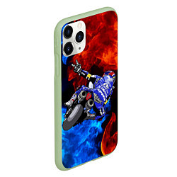 Чехол iPhone 11 Pro матовый Yamaha мотогонки - огонь инь-янь, цвет: 3D-салатовый — фото 2