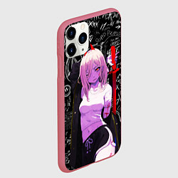 Чехол iPhone 11 Pro матовый Да это же Пауэр - Человек бензопила, цвет: 3D-малиновый — фото 2