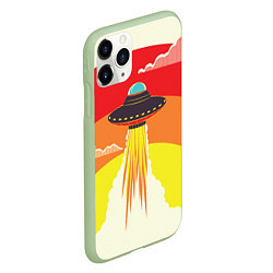 Чехол iPhone 11 Pro матовый Ретро футуризм летающий корабль НЛО, цвет: 3D-салатовый — фото 2