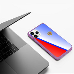 Чехол iPhone 11 Pro матовый Россия полосы с гербом, цвет: 3D-фиолетовый — фото 2