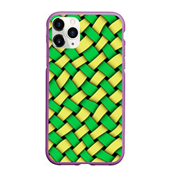 Чехол iPhone 11 Pro матовый Жёлто-зелёная плетёнка - оптическая иллюзия, цвет: 3D-фиолетовый