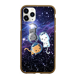 Чехол iPhone 11 Pro матовый Три котика в открытом космосе, цвет: 3D-коричневый