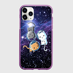 Чехол iPhone 11 Pro матовый Три котика в открытом космосе, цвет: 3D-фиолетовый