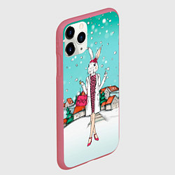 Чехол iPhone 11 Pro матовый Зайчиха модница, цвет: 3D-малиновый — фото 2
