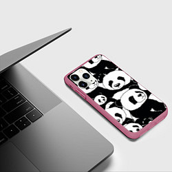 Чехол iPhone 11 Pro матовый С пандами паттерн, цвет: 3D-малиновый — фото 2