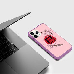 Чехол iPhone 11 Pro матовый Цветущая сакура с иероглифом cолнце, цвет: 3D-фиолетовый — фото 2