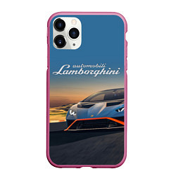 Чехол iPhone 11 Pro матовый Lamborghini Huracan STO - car racing, цвет: 3D-малиновый