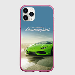 Чехол iPhone 11 Pro матовый Ламборджини на берегу океана, цвет: 3D-малиновый