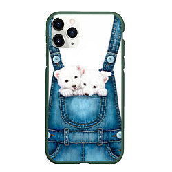 Чехол iPhone 11 Pro матовый Медвежата в кармашке, цвет: 3D-темно-зеленый