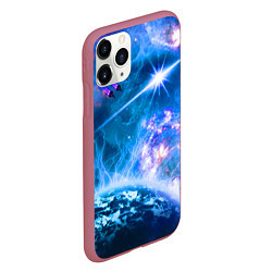 Чехол iPhone 11 Pro матовый Космос - планета и яркая звезда, цвет: 3D-малиновый — фото 2