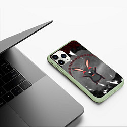 Чехол iPhone 11 Pro матовый Черный кролик орет как сумасшедший, цвет: 3D-салатовый — фото 2