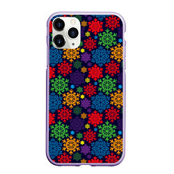 Чехол iPhone 11 Pro матовый Снежинки разноцветные, цвет: 3D-светло-сиреневый