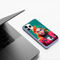 Чехол iPhone 11 Pro матовый Нейросеть - киберпанк аниме, цвет: 3D-светло-сиреневый — фото 2