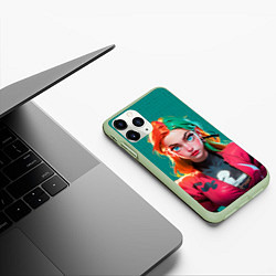 Чехол iPhone 11 Pro матовый Нейросеть - киберпанк аниме, цвет: 3D-салатовый — фото 2