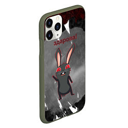 Чехол iPhone 11 Pro матовый Чёрный кролик говорит здарова, цвет: 3D-темно-зеленый — фото 2