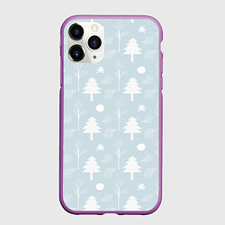 Чехол iPhone 11 Pro матовый Зимние ёлочки, цвет: 3D-фиолетовый