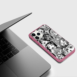 Чехол iPhone 11 Pro матовый Ахегао паттерн, цвет: 3D-малиновый — фото 2