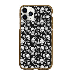 Чехол iPhone 11 Pro матовый Череп и розы с шипами, цвет: 3D-коричневый