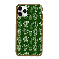 Чехол iPhone 11 Pro матовый Кактусовый паттерн, цвет: 3D-коричневый