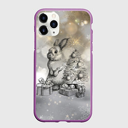 Чехол iPhone 11 Pro матовый Кролик карандошом, цвет: 3D-фиолетовый