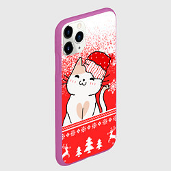 Чехол iPhone 11 Pro матовый Новогодний милый котик, цвет: 3D-фиолетовый — фото 2