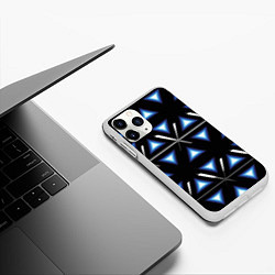 Чехол iPhone 11 Pro матовый Синие треугольники, цвет: 3D-белый — фото 2