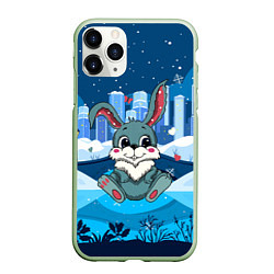 Чехол iPhone 11 Pro матовый Зайчик с сердечками, цвет: 3D-салатовый